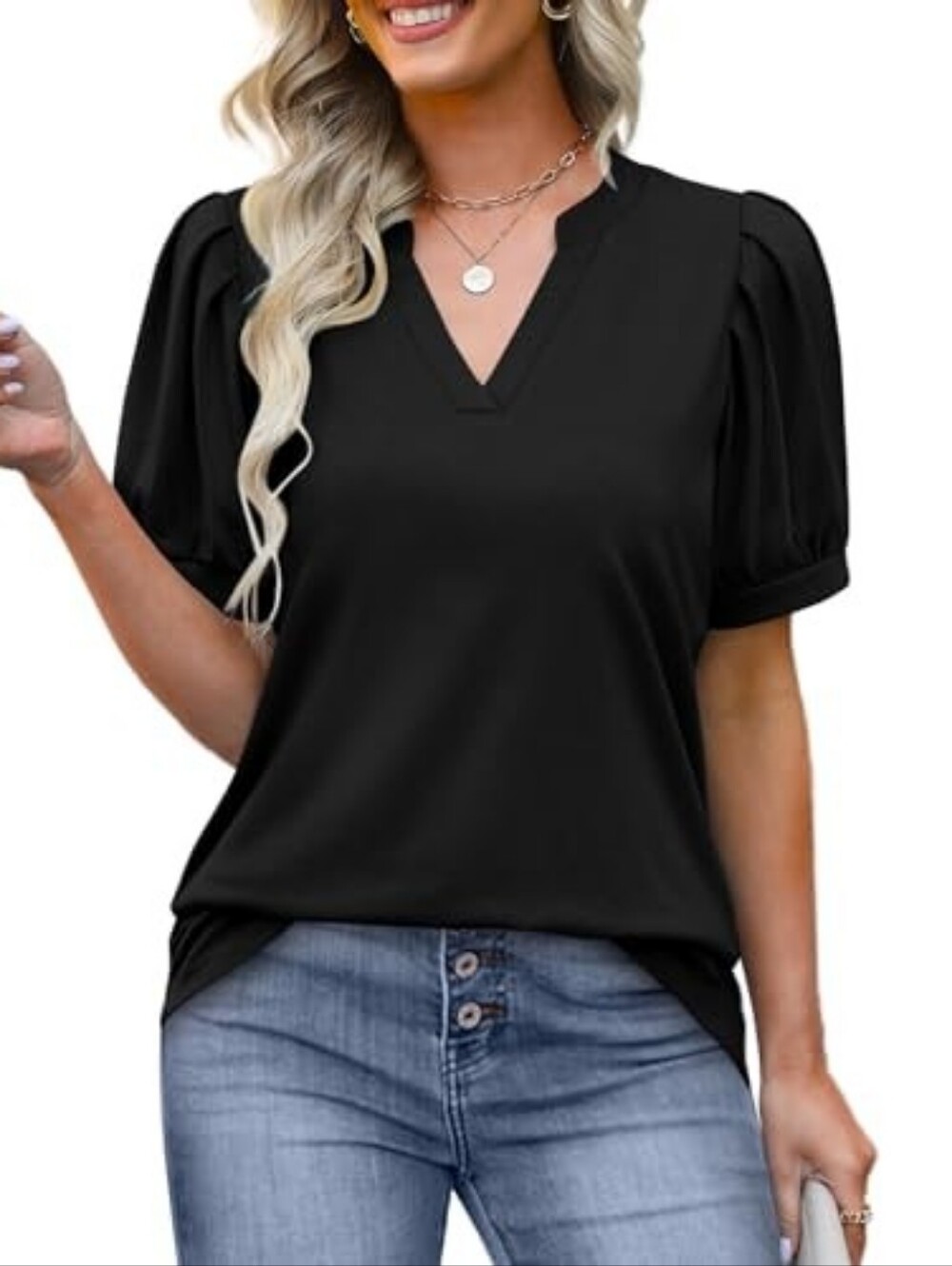 Express Black V-Neck Puff Sleeve Top